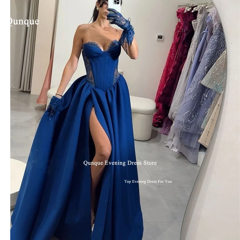 

Qunque Elegant Sweetheart Customized Prom Dress Women Sexy High Side Split Vestidos De Noche Ladies Lace Evening Party Dresses