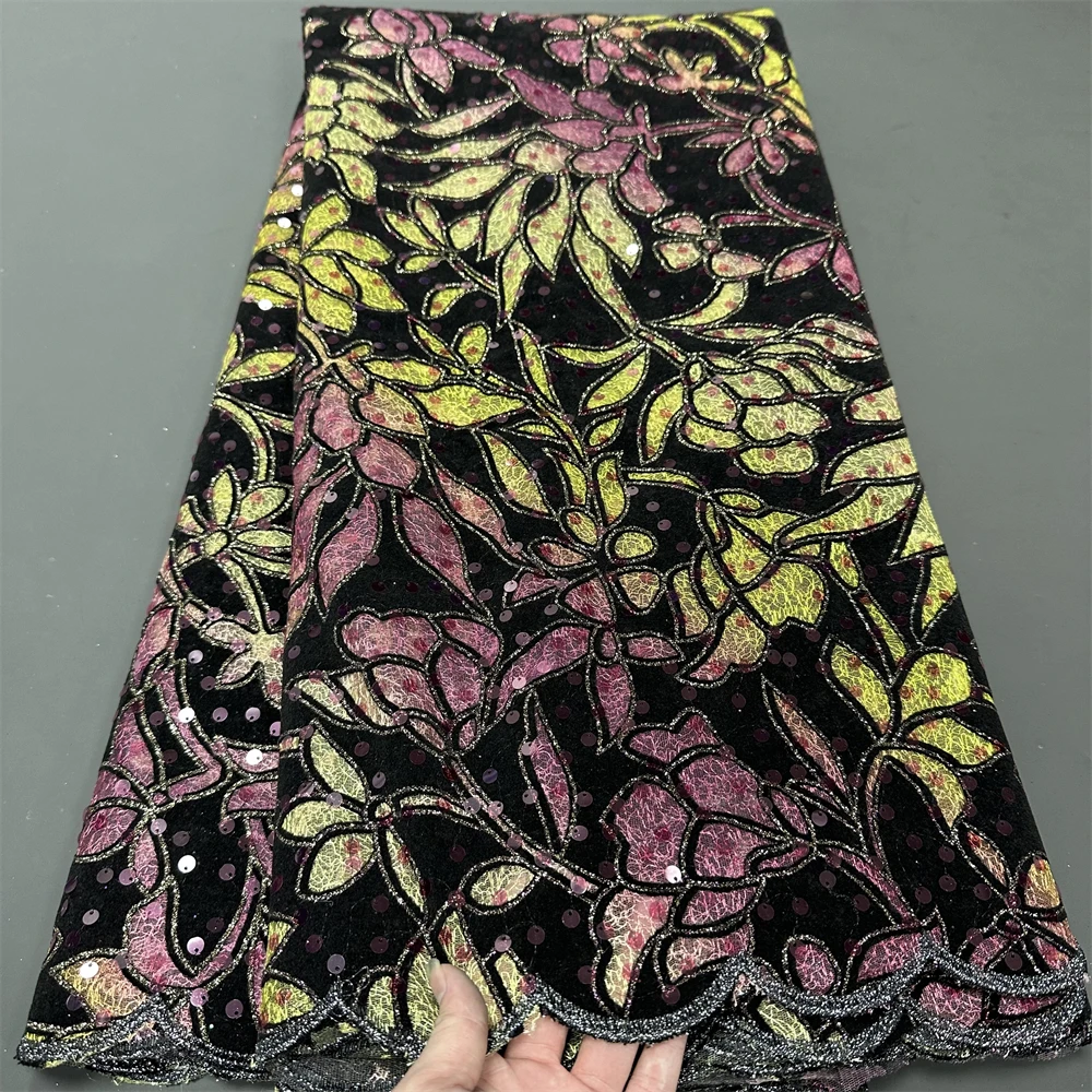 

Salouva French Sequins Flocking Velvet Lace Fabric 2024 High Quality African Velvet Lace Fabric For Women Luxury Party Dresses