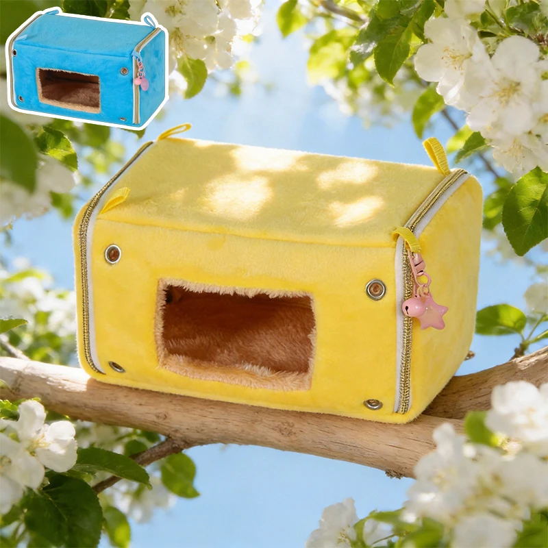 

New Warm Parrot Nest Hanging Hammock Cave Plush Fleece with Zipper Removable for Cockatiel Parakeet Bird Cage Easy Installation