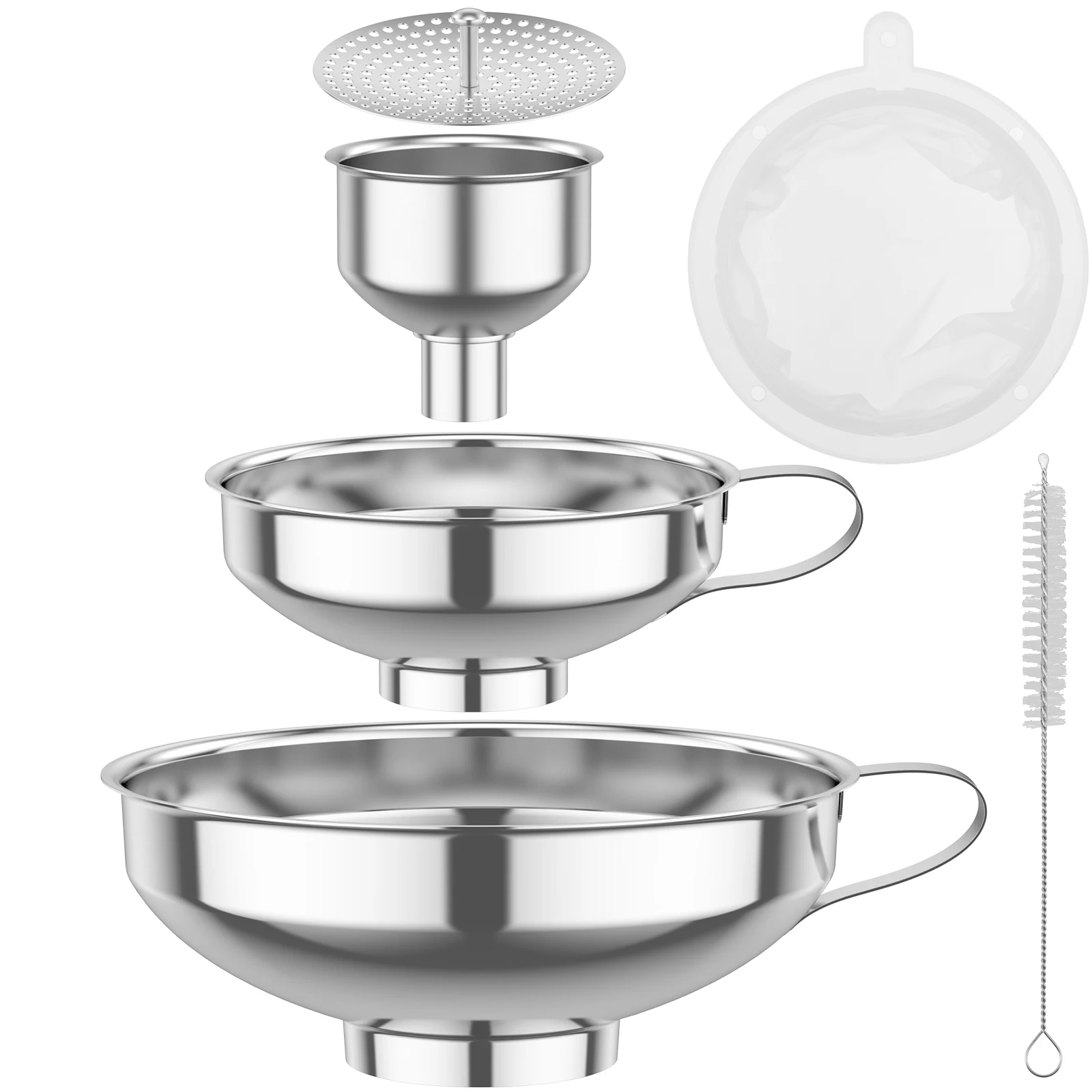 3/6 Pcs Stainless Steel Wide Mouth Funnel Multi-purpose Metal Jar Canning Funnel with Strainer and Handle for Filling Jam Oil