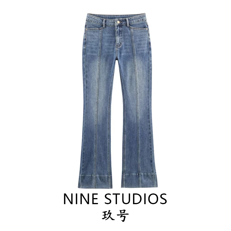 

Slim Fit High Waist Bell Bot Jeans Women's Premium Denim Long Trousers Street Sle Cotton l Waist Button Closure