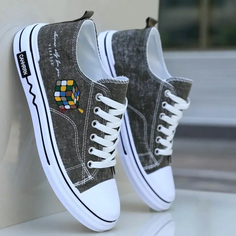 

Summer Men's Fashion Sports Canvas Shoes Korean Style Versatile Retro Denim Breathable High End Casual Shoes Low Cut Lace up