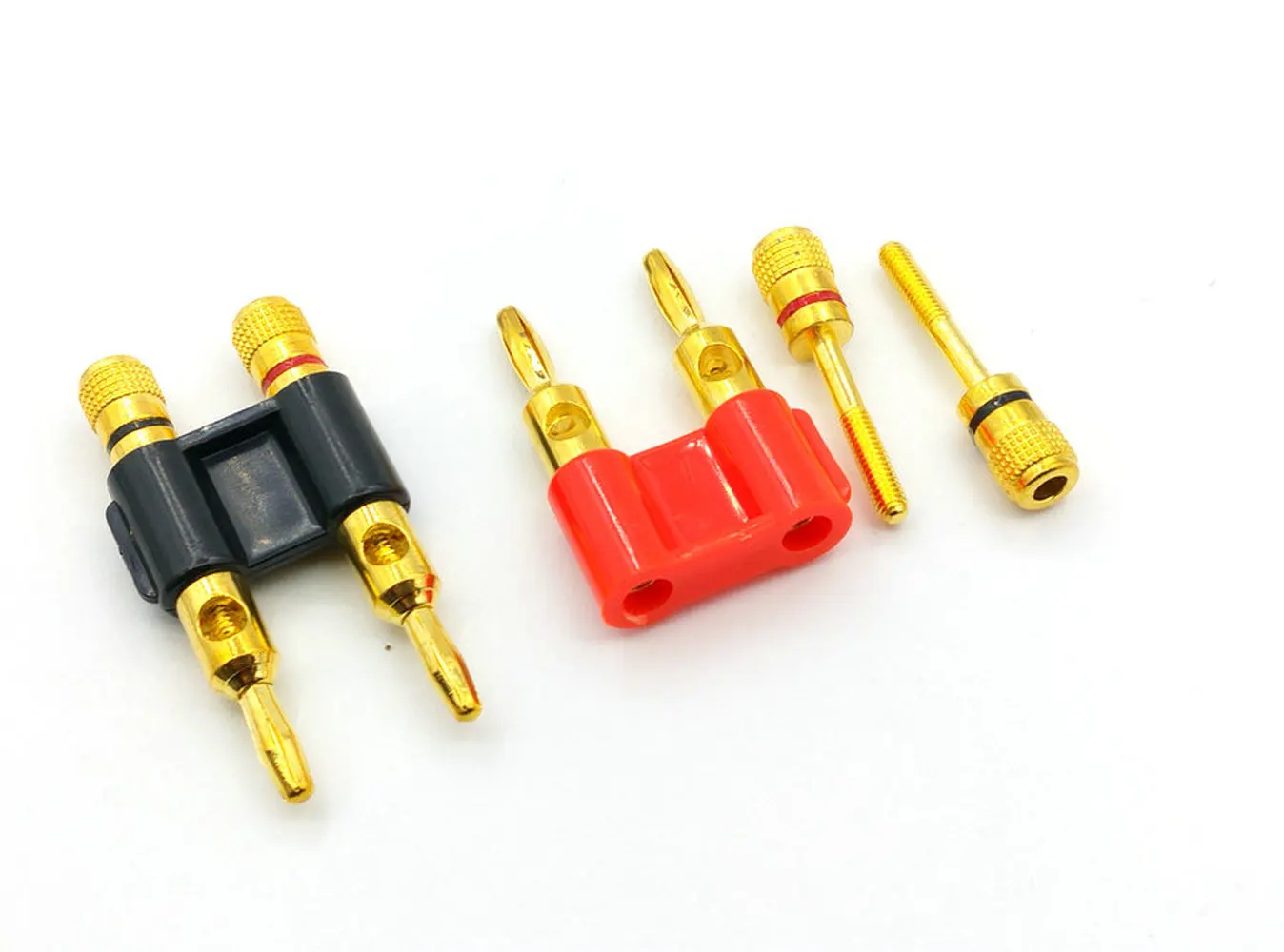 2pcs GOLD Connector Stackable Double 4mm Banana Plug Speaker Loudspeaker Plug