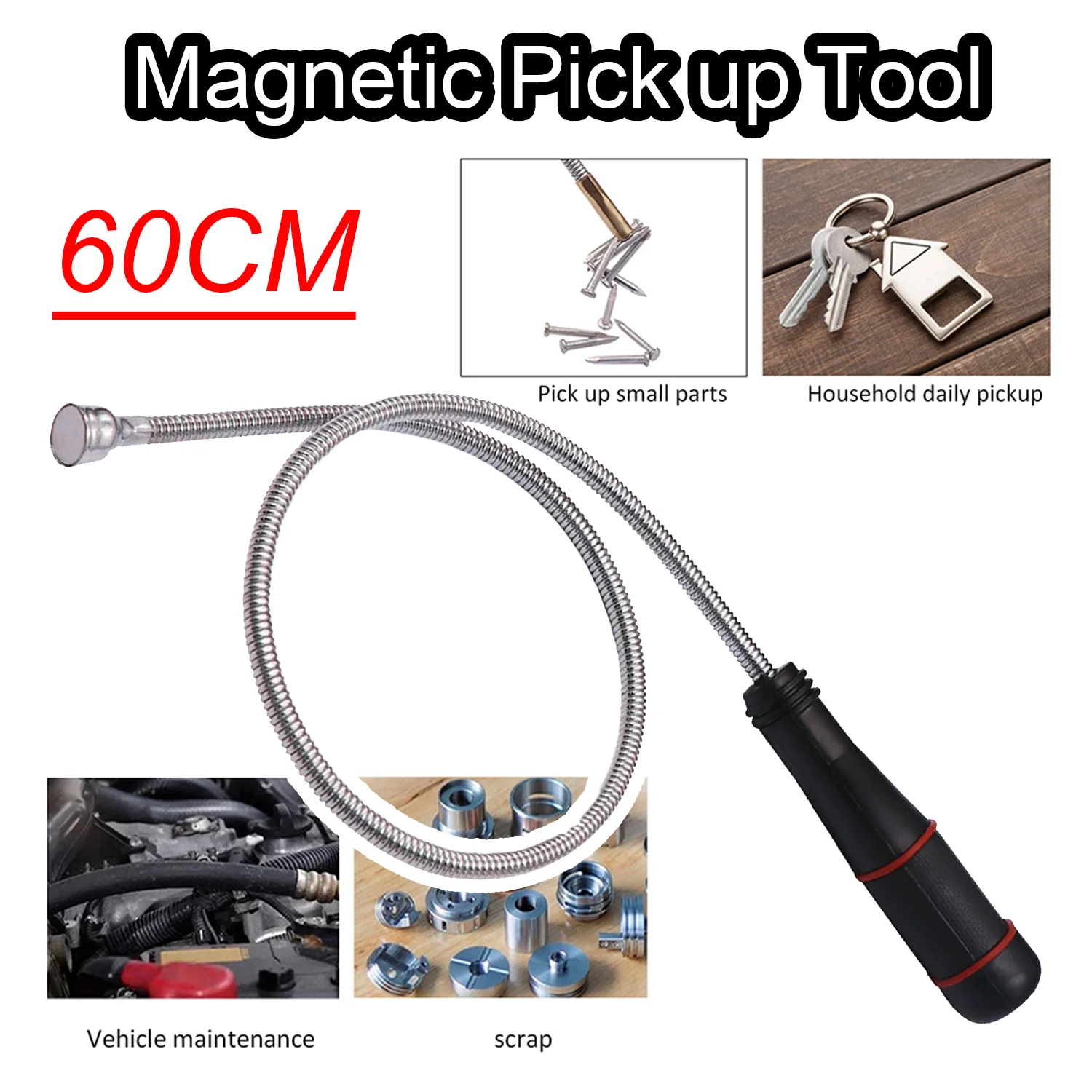 Foldable Strong Magnetic Pickup Tool Metal Suction Bar Spring Grip Grabber Pickup Rod Tool for Garbage/Keys/Bolts/Nuts Hand Tool