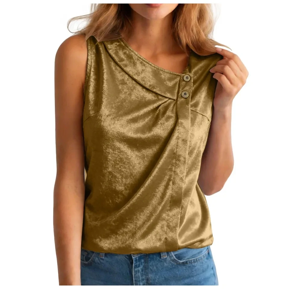 

Women's Trendy Skew V Neck Tank Tops Dressy Velvet Asymmetrical Sleeveless Tunic Blouse Cute Summer Casual Basic Vest Top