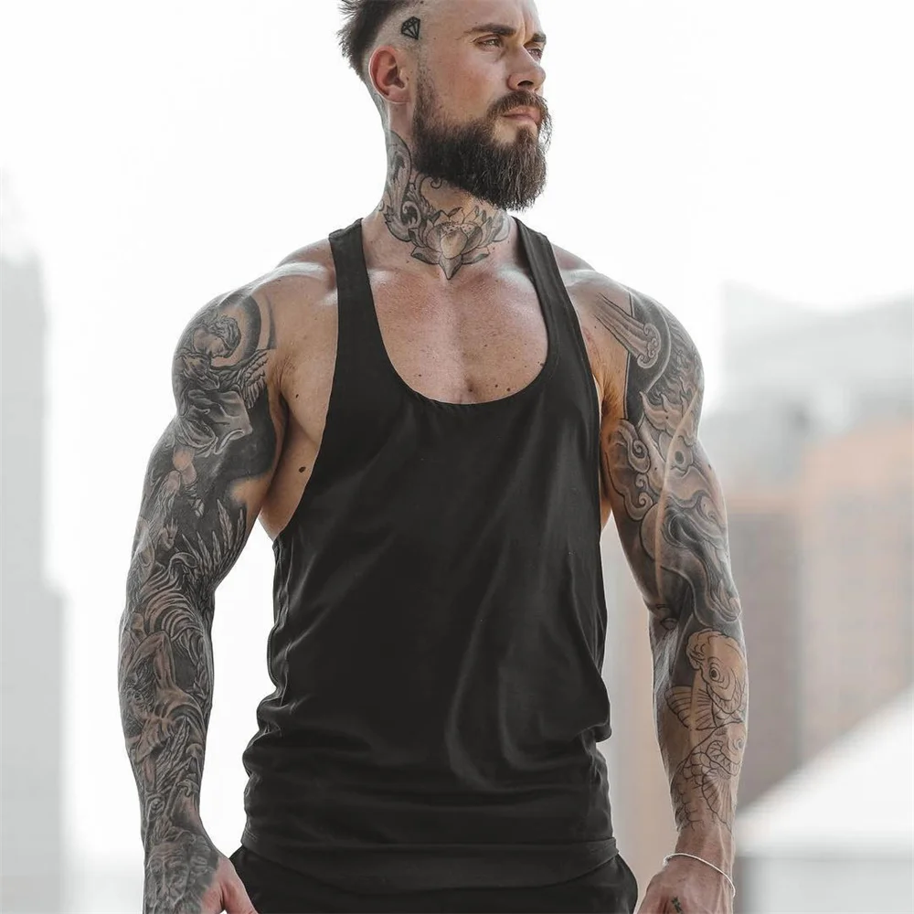 Summer Y Back Gym Stringer Tank Top Men Cotton Clothing Bodybuilding Sleeveless Shirt Running Vest Muscle Singlets Workout Tank