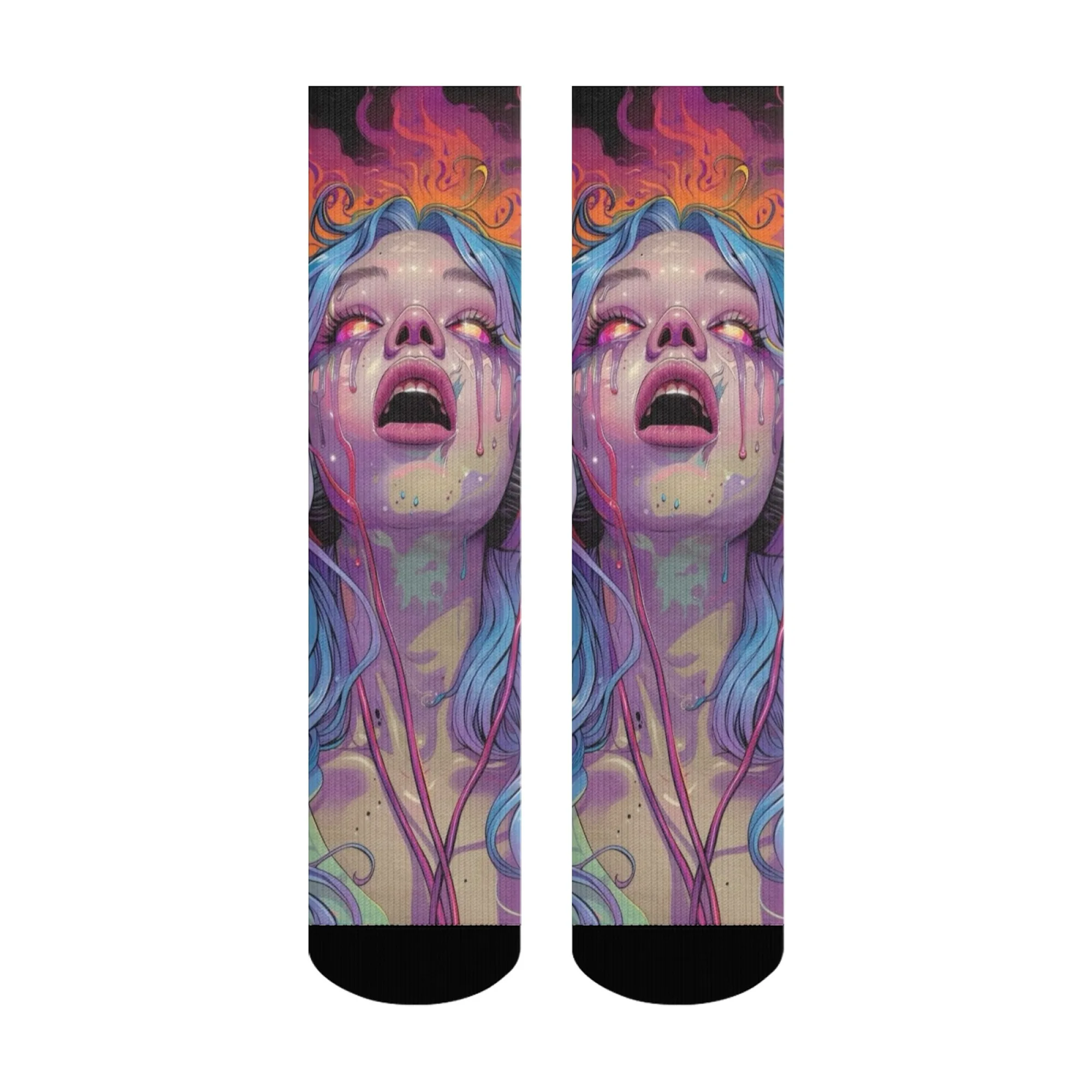 

Абстрактное искусство ужасов, фэнтезийные носки с персонажами, красочные деконструированные фигурки с жирными линиями, неоновый поп и черный для творческого ношения