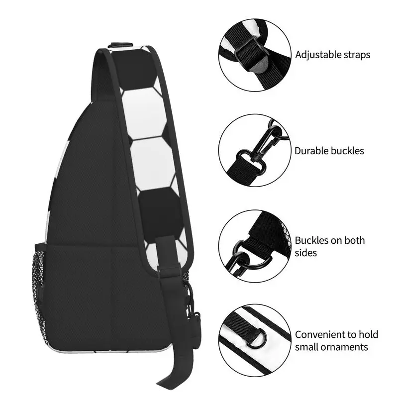 Casual Football Pattern Hexagonal Sling Bag for Traveling Men Soccer Ball Chest Crossbody Backpack Shoulder Daypack