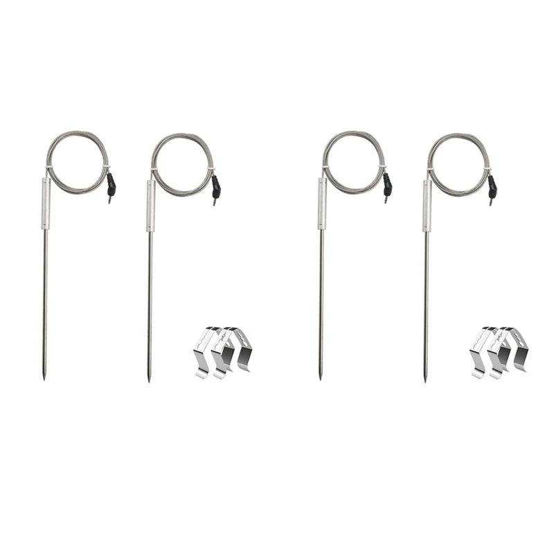 4 Pack Meat Probe Replacement For Thermopro Thermometers TP20 TP17 TP16 TP08S TP07 TP06,With 4 BBQ Probe Holder Clip