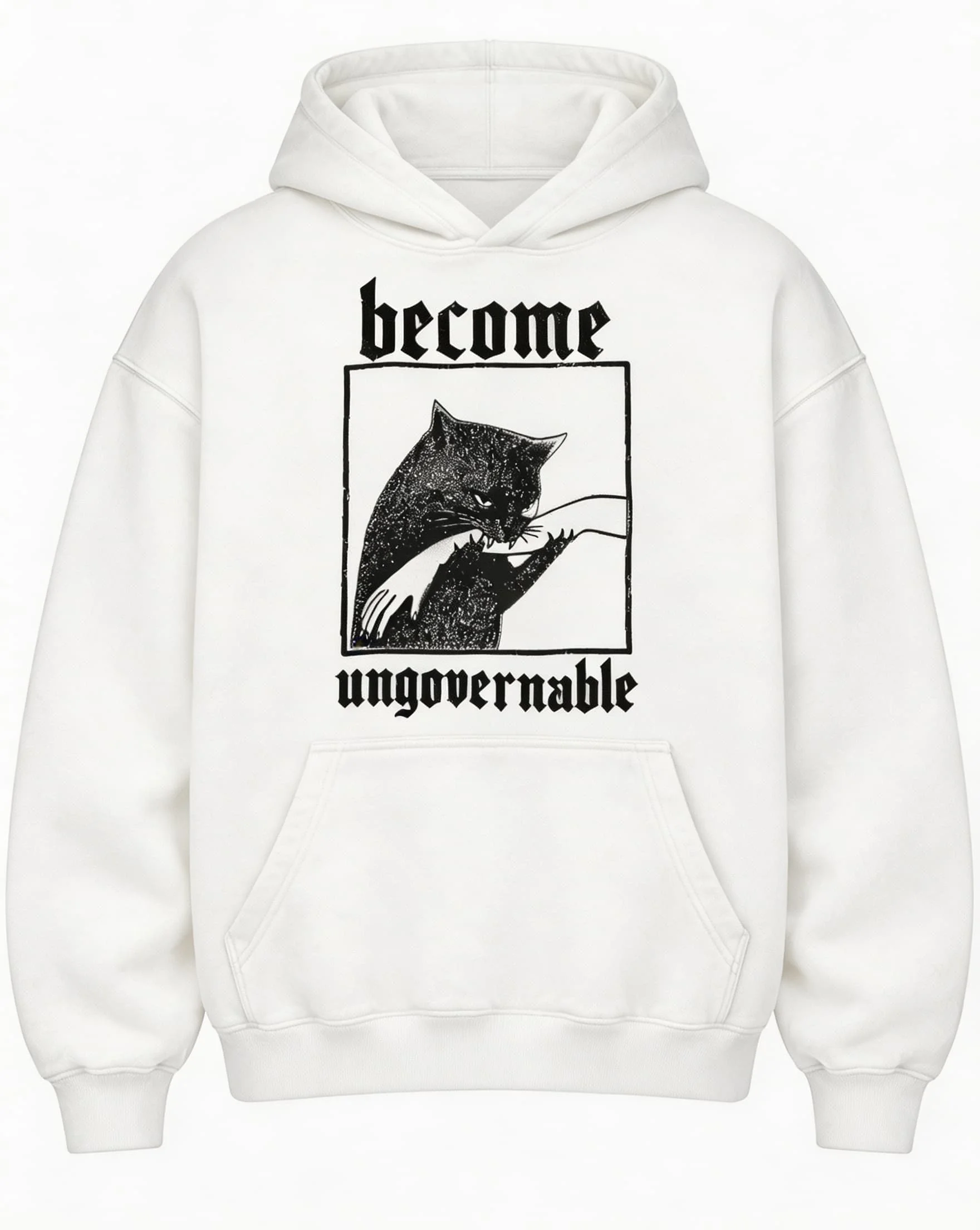 Become Ungovernable Funny Graphic Cat Biting Hand Tees Cute Men Pullover Women Sweatshirt Boys Top Children Cotton Kids Hoodie