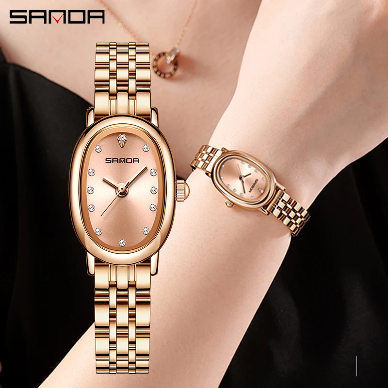 SANDA 2023 New Ladies Elegant Oval Dial Waterproof Quartz Business Watch 30M Waterproof Sports Women Bracelet Reloj Mujer