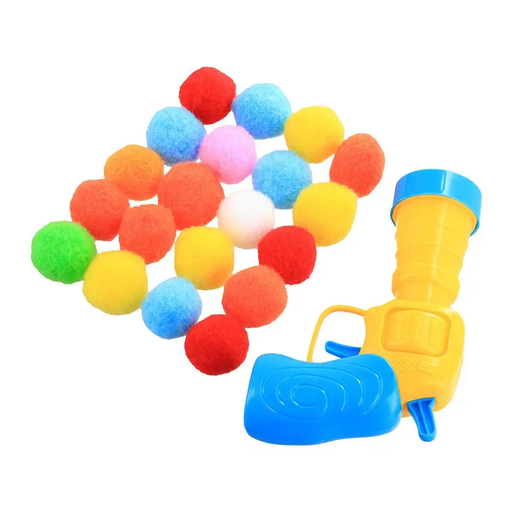 Funny Cat Toys Stretch Plush Ball Mini Shooting Gun Games Interactive Launch Training Toy For Pet Kitten Cat Pom Pom Plush Balls