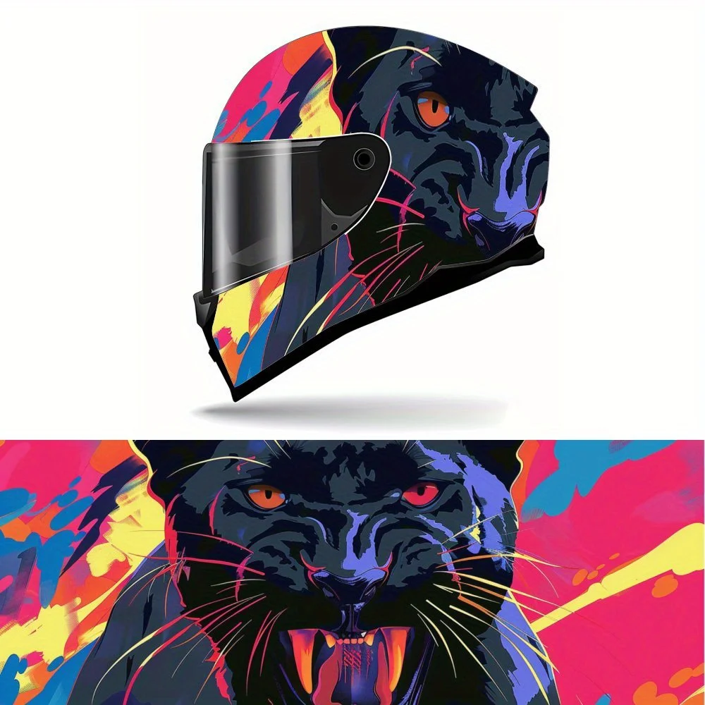 

Colorful Background and Roaring Black Panther Motorcycle Helmet Decal, Self-adhesive Waterproof Helmet Vinyl Wraps Decoration, U