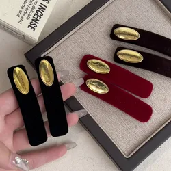 French Retro Gold Logo Velvet Barrettes Word Clip High Sense Side Clip Bangs Clip Simple Elegant Hair Pin Hair Accessories