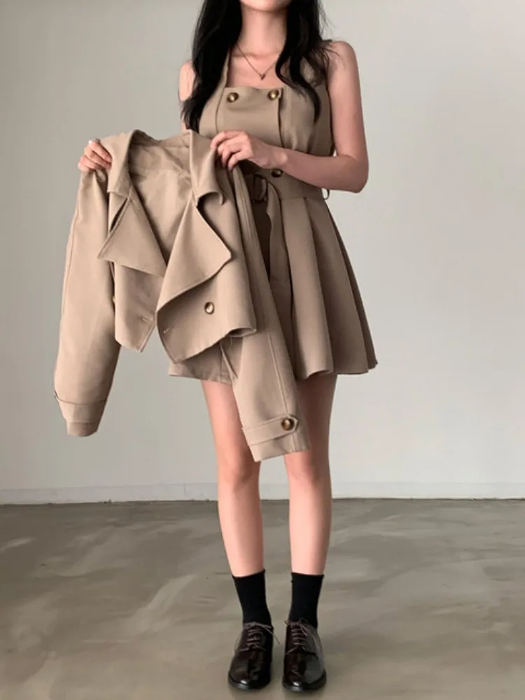 

Chic Vintage Double-Breasted Vest Dr Women's Loose ort Jaet Outerwear Commute Sle Autumn New Arrival Casual Faion