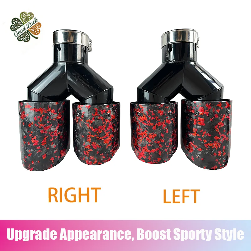 1PC AK Logo Red Foil Carbon Fiber Exhaust Tip Double-Headed Tail Pipe Stainless Steel Suitable for BMW Car Rear Pipe Modificat