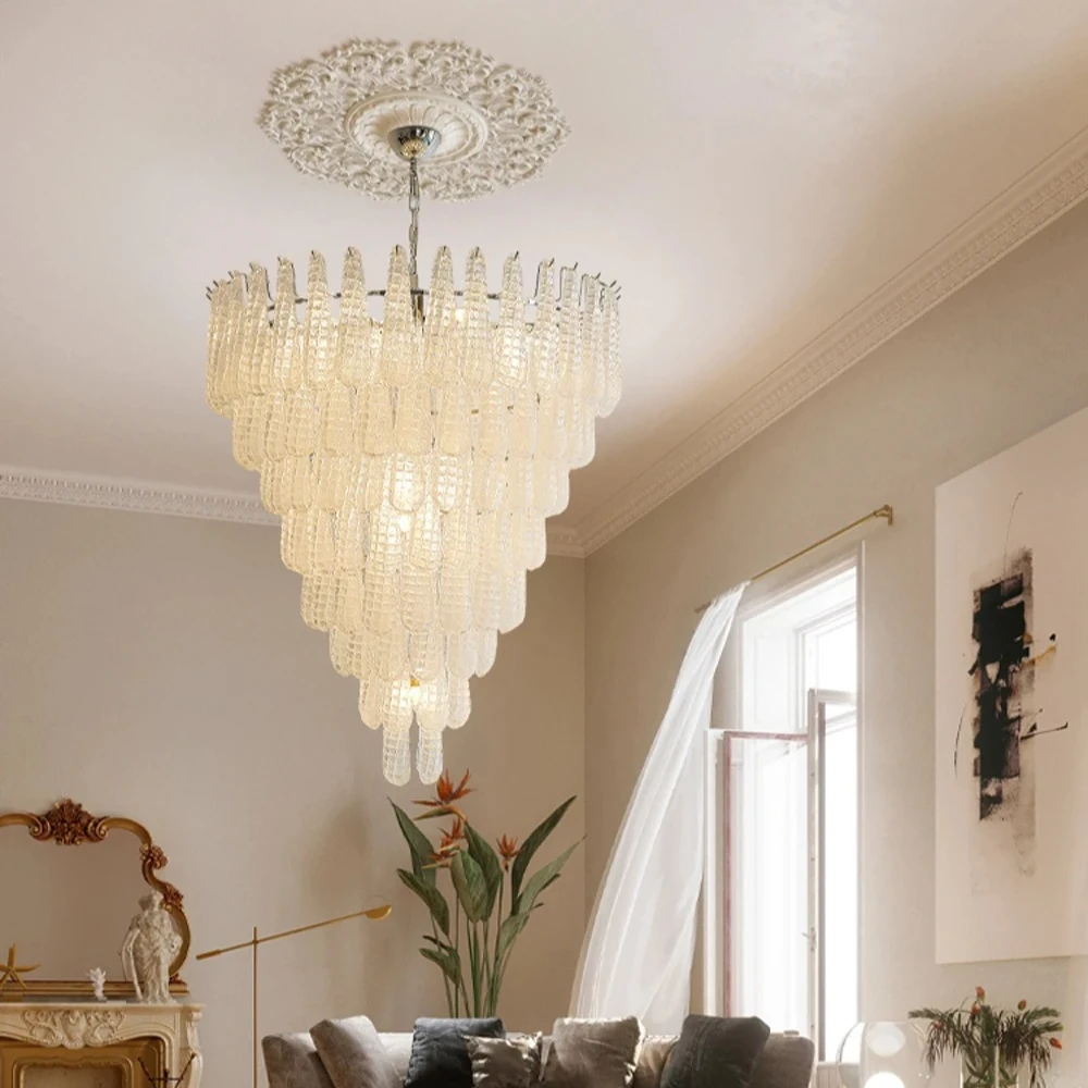 Luxury Circular White Blue Glass LED E14 Chandelier Dining Room Bedroom Indoor Home Hang Decoration Atmosphere Lighting Fixture
