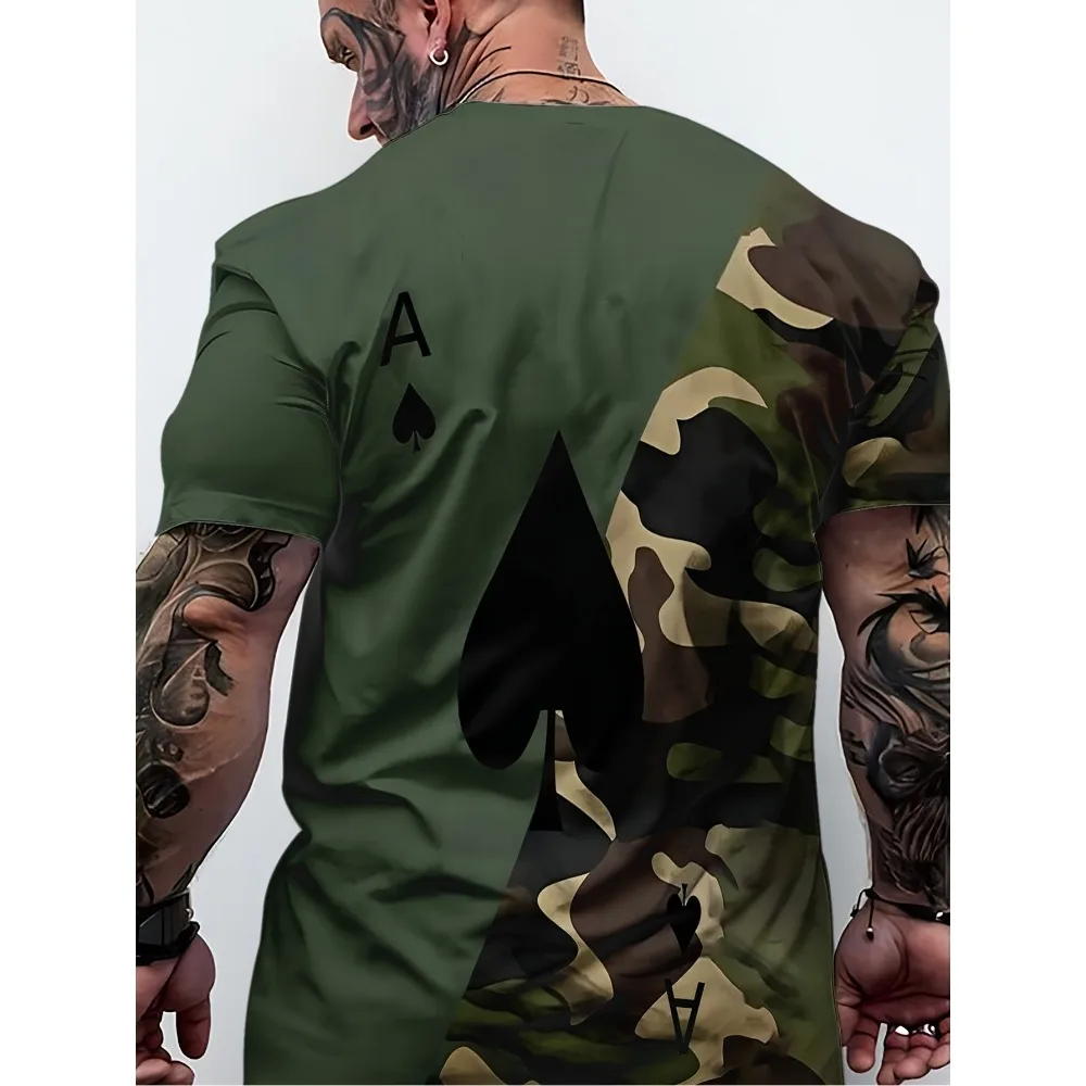 

2025 Summer Men's and Women's 3D Printing Camo Ace of Spades Graphic Quick-drying T-shirts Unisex Outdoor Fitness Tees Tops