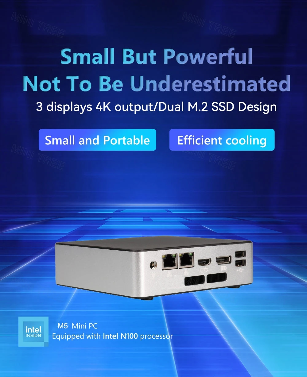 Intel N100 Mini PC 2xi226V 2.5G Lan NUC Desktop Computer Triple Disply Windows 11 Office Mini Box PC 4cores 16G DDR5 512GB SSD
