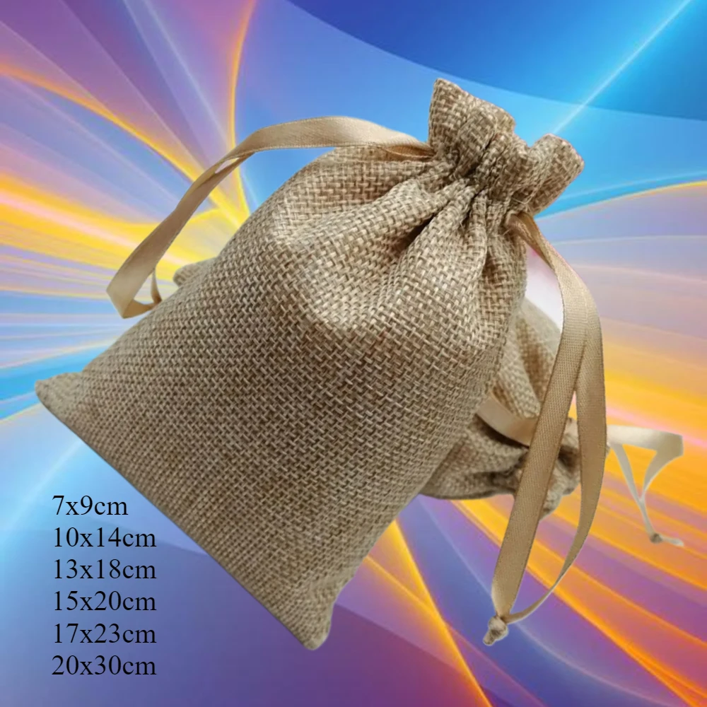 

50pcs Customizable Linen Jute Burlap Bags for Wedding Christmas Gift Packaging Bag Party Favors Mini Drawstring Pouch Display