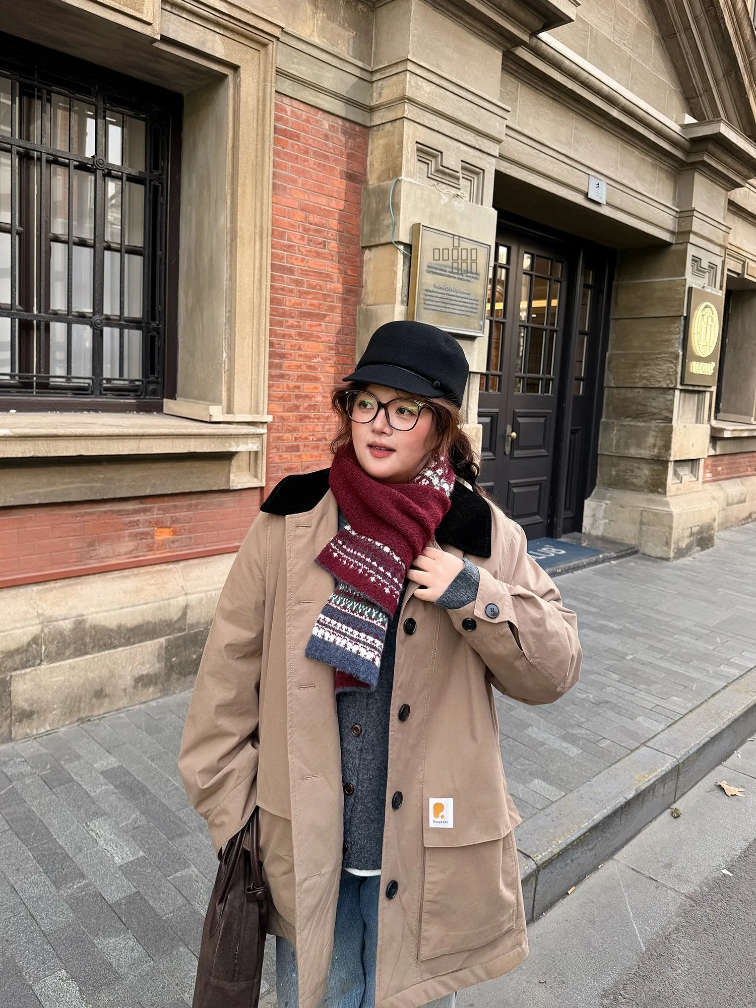 

Loose Fit Cotton Jaet Women's plus Size PONGKIKI Patchwork Collar Lightweight Workwear Sle Long Sve Thiened Coat