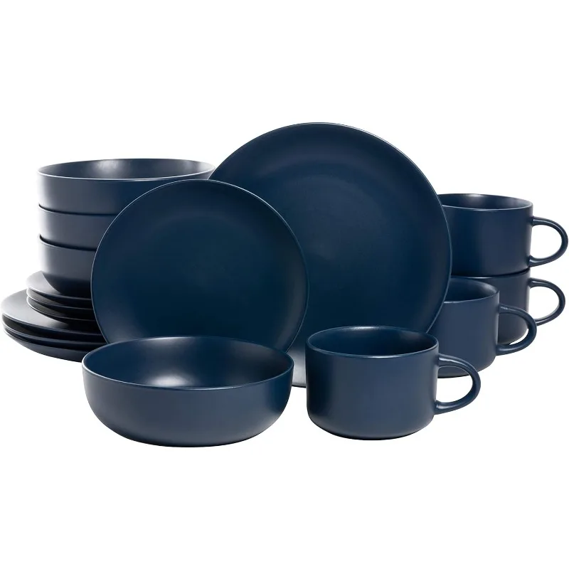 Wazee Matte Coupe Dinnerware Set, 16 pc, Midnight Blue