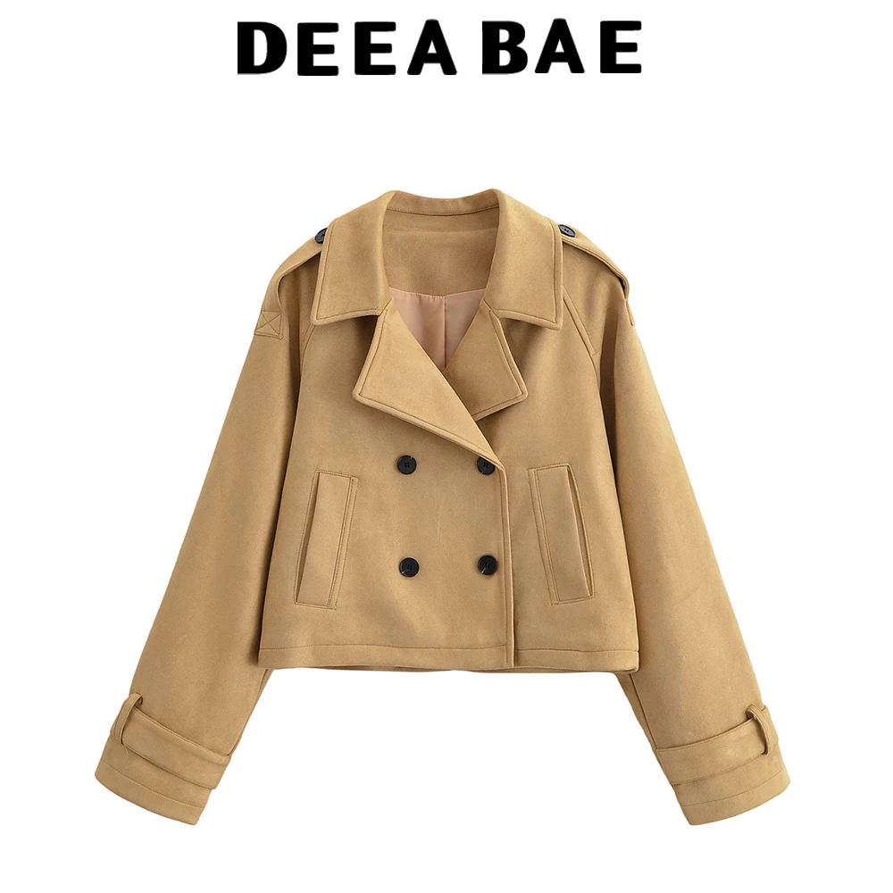 

DEEABAE Autumn new women's clothing European and American style fashionable temperament khaki lapel double breasted jacket
