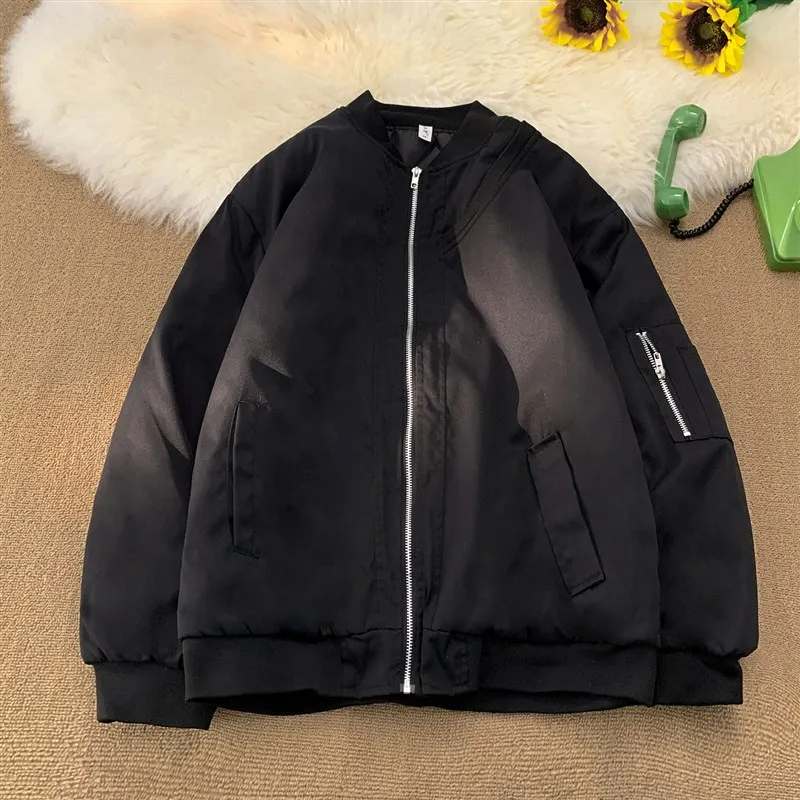 

Winter Warm Baseball Cotton Jaet Men's Loose Thiened Flng Jaet Outerwear Double Layer Long Sve Youth Casual Faion