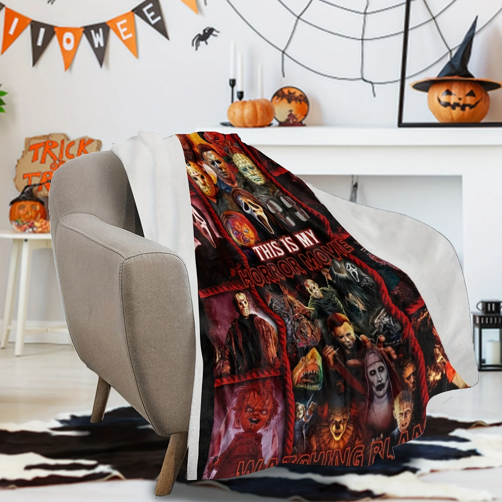 Halloween Blanket,Horror Movie Halloween Character Blanket,Halloween Blanket - Suitable for sofa, bed, travel, camping, living r