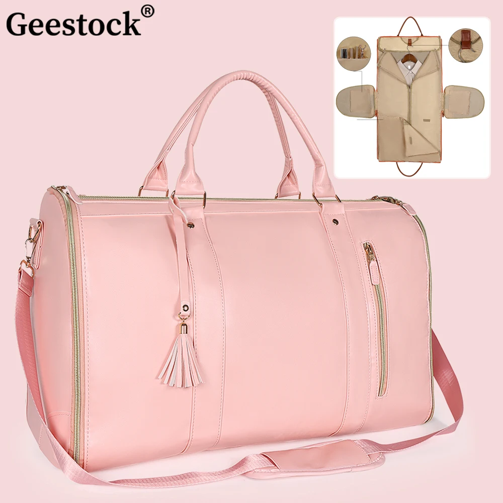 Geestock Large PU Folding Suit Storage Bag Women High Capacity Luggage Handbag Sport Outdoor Waterproof Travel Bag Organizer