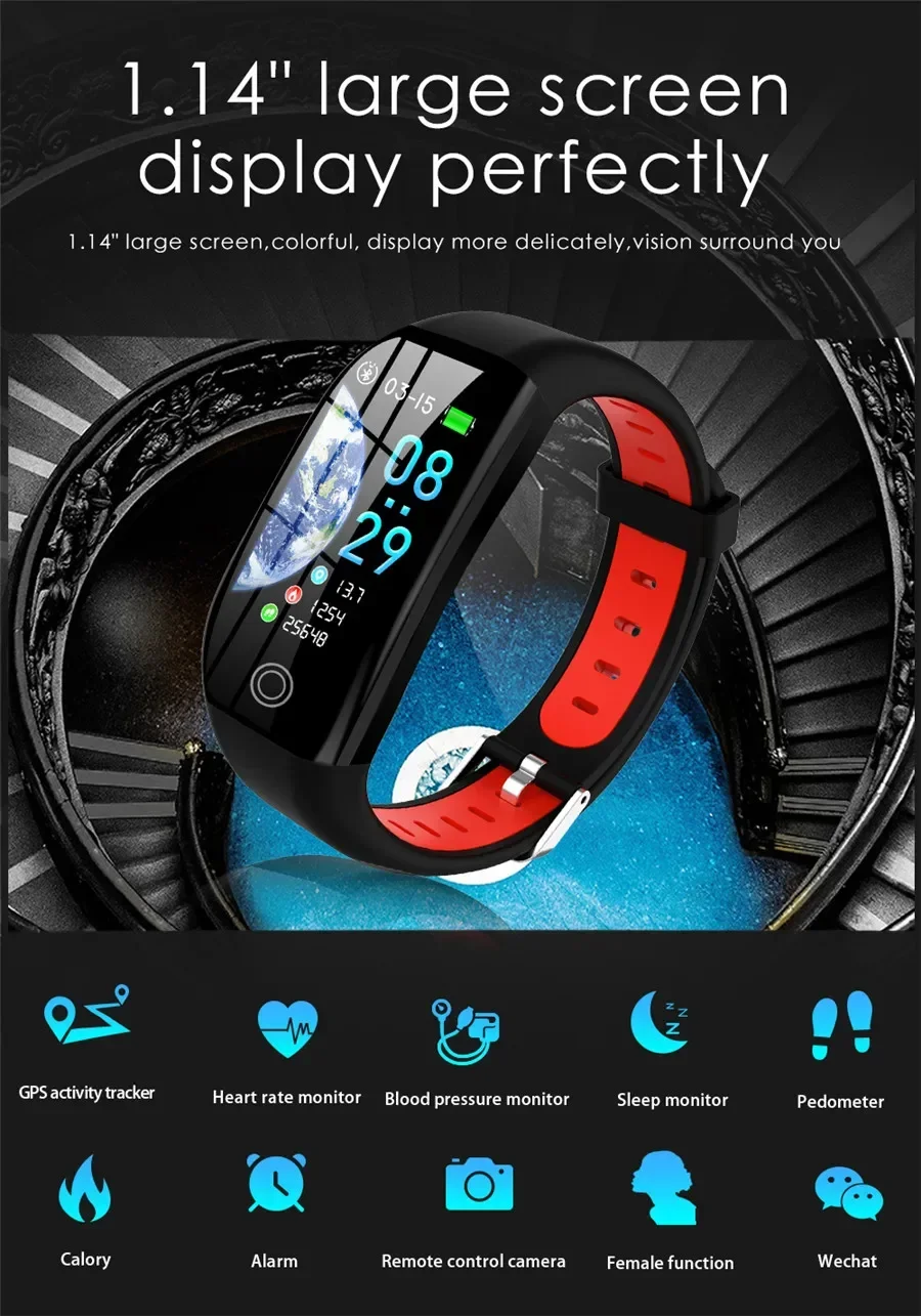 Bracelet connecté avec suivi GPS, Bluetooth, IP68, capteur d'activité physique avec suivi de la fréquence cardiaque/tension artérielle