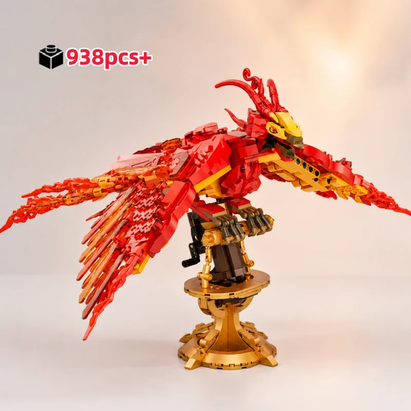 NEW Fire Phoenix Building Blocks Set STEM DIY Bird Model Desktop Ornament Construction Toy Birthday Gifts for Kids 938PCS