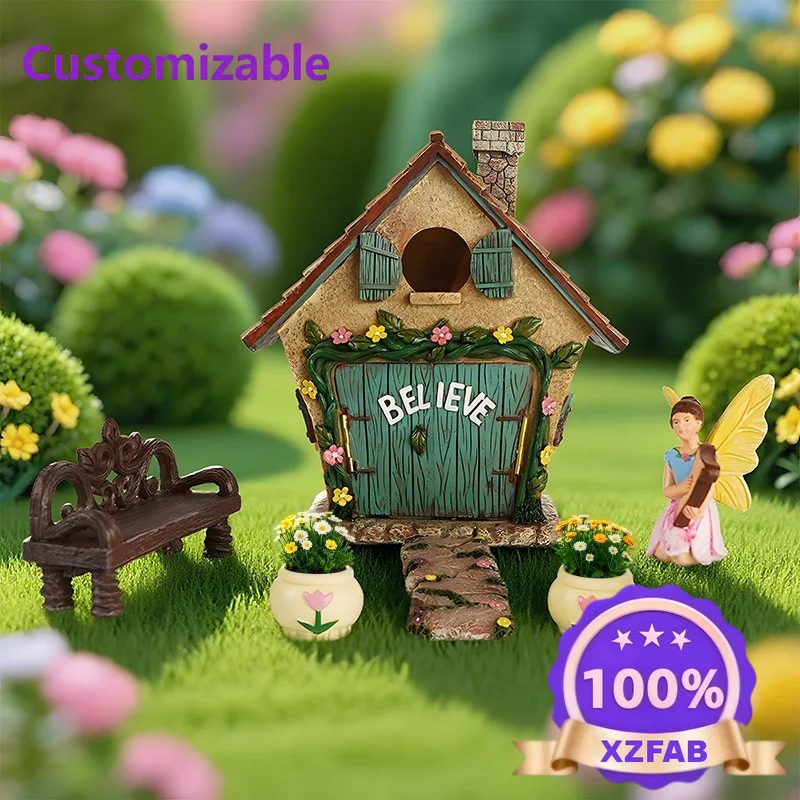 Factory Direct 2026 Flower House Set Resin Ornament Micro Landscape Butterfly Girl House Courtyard Garden