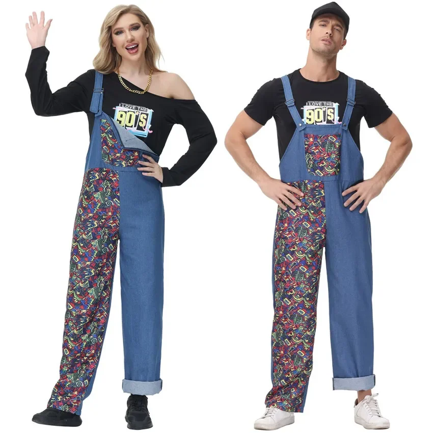 

Halloween Costume Retro Disco Couple Outfit Patchwork Overalls Cosplay Stage Show Costume