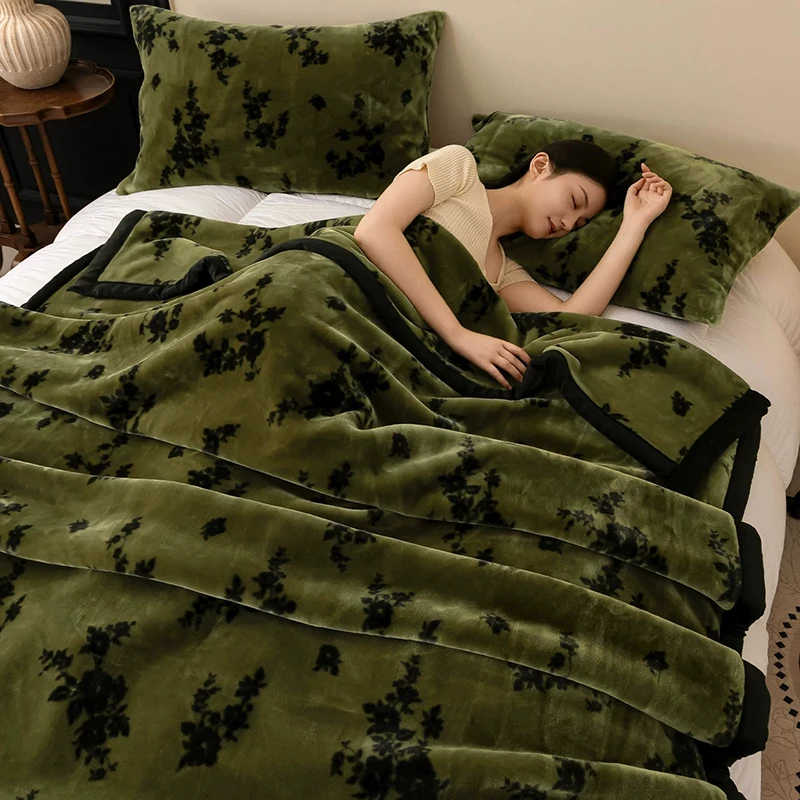Luxury Soft Printed Raschel Blanket 2026 Thick Autumn Winter Warm Quilt for Bed Cozy Skin-Friendly Single Office Nap Blankets
