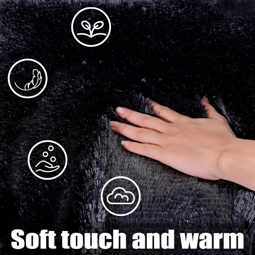 سجاد منطقة KING DARE مقاس 8 × 10 لغرفة المعيشة، سجادة سوداء كبيرة من القطيفة الناعمة والرقيقة والأنشطة، مضادة للانزلاق وقابلة للغسل وحديثة كبيرة الحجم