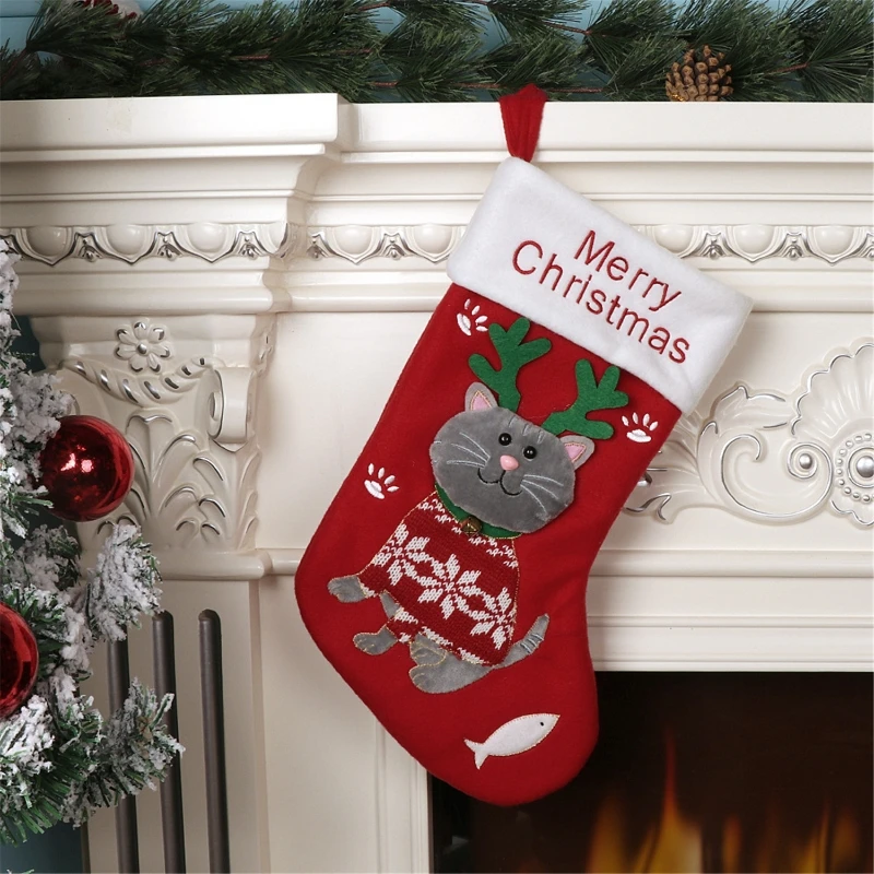 

N7MD Christmas Stockings Big Xmas Stockings Decoration 15" 3D Cartoon Animals for Cat Dog Socks for Tree Fireplace Hanging