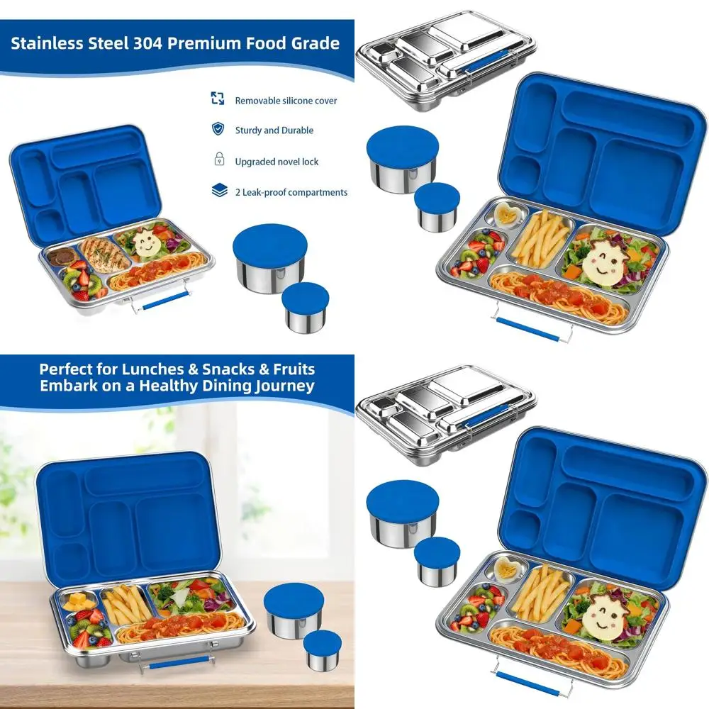 

Ланч-бокс из нержавеющей стали для взрослых, 31,6 унции, 5 отделений, герметичный, можно мыть в посудомоечной машине, идеально подходит для офиса или активного отдыха