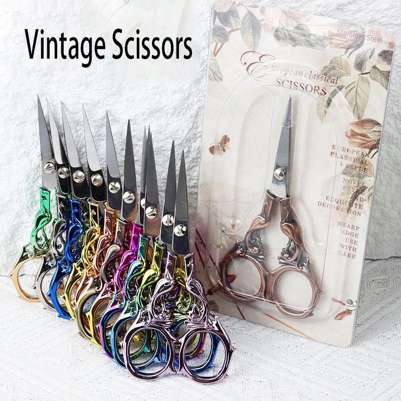 New retro phoenix designSharp Scissors with Case Embroidery Crafting Sewing Scissor for Needlework Threading Craft work Shears