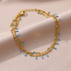 Bohemian Beads Chain Anklets for Women Stainless Steel Retro Ankle Foot Charm 2024 New Trend Summer Beach Accessories Jewelry