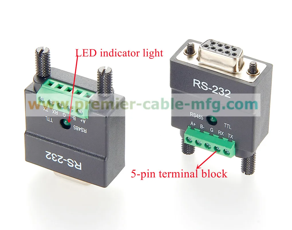 DB9 RS232 to RS485/TTL Serial Converter D-Sub 9Pin to 5Pin Screw Terminal Block RS232 to 3.3V/5V Interface Signal Adapter