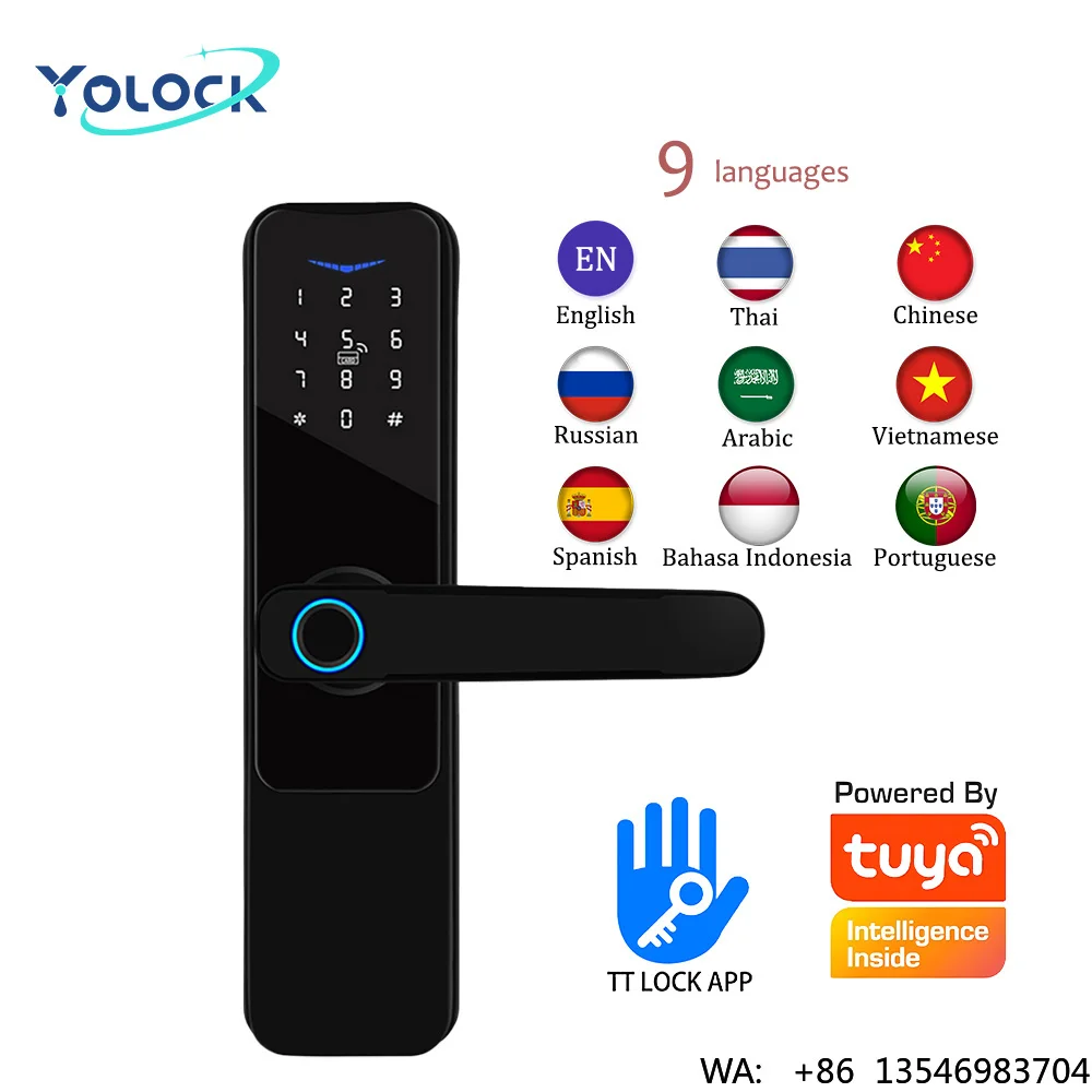 

Yolock Tuya Fingerprint Recognition Ttlock Ic Card Unlock Smart Door Lock with Handle for Brass Door Serrure Numrique for Doors