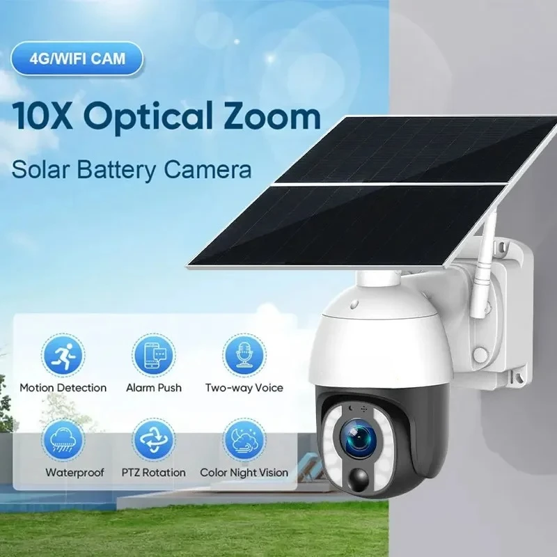 

10X Zoom 7X24 Solar Battery PTZ Camera Q3L-WIFI-10X 5MP 7*24 Hours Non-stop Video Recording PIR Motion Detection Two-way Audio