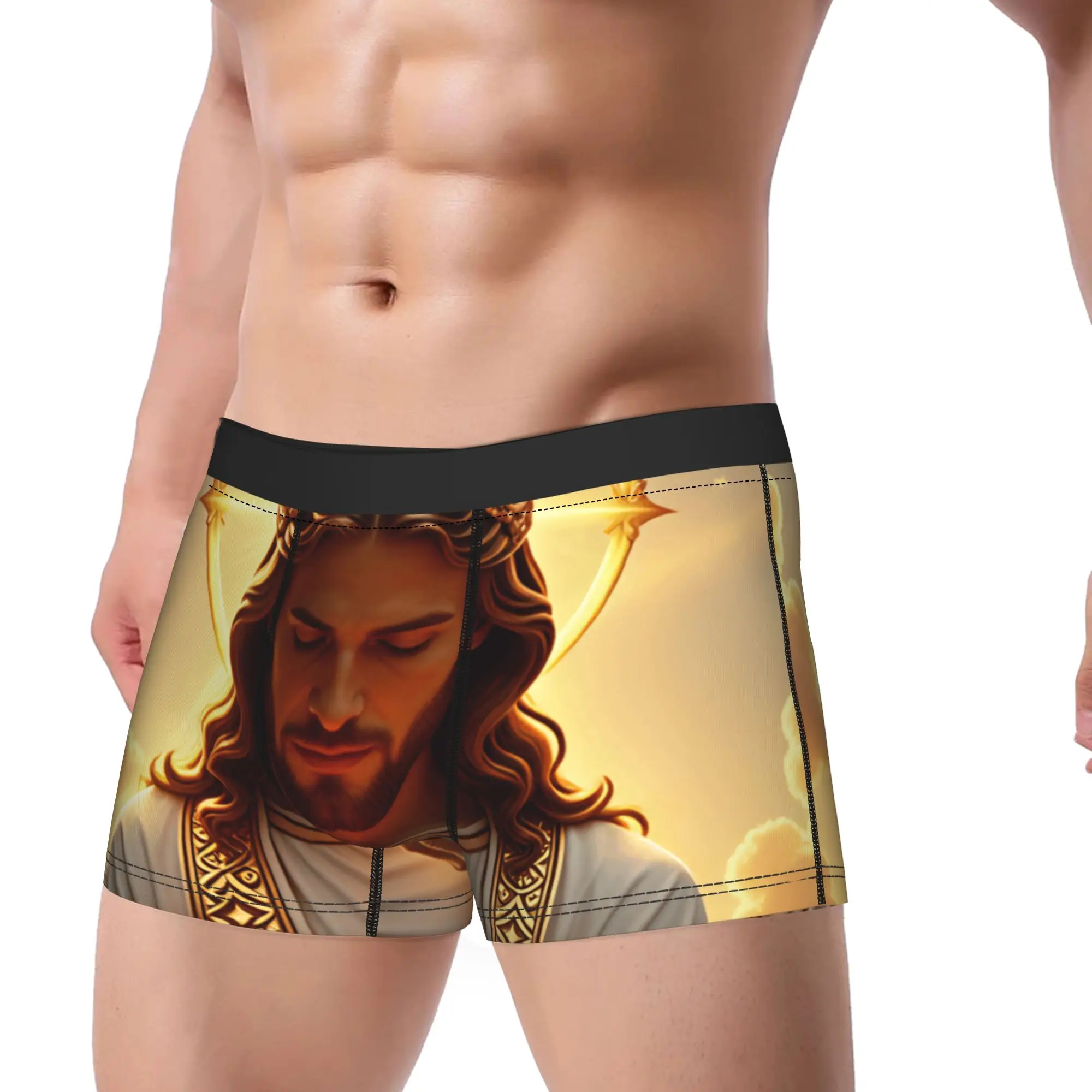 Jesus Christ Kneeling In Prayer Golden Sky Shorts Briefs  Underwear Trenky Men Novelty Trunk Pattern Plus Size Underpants