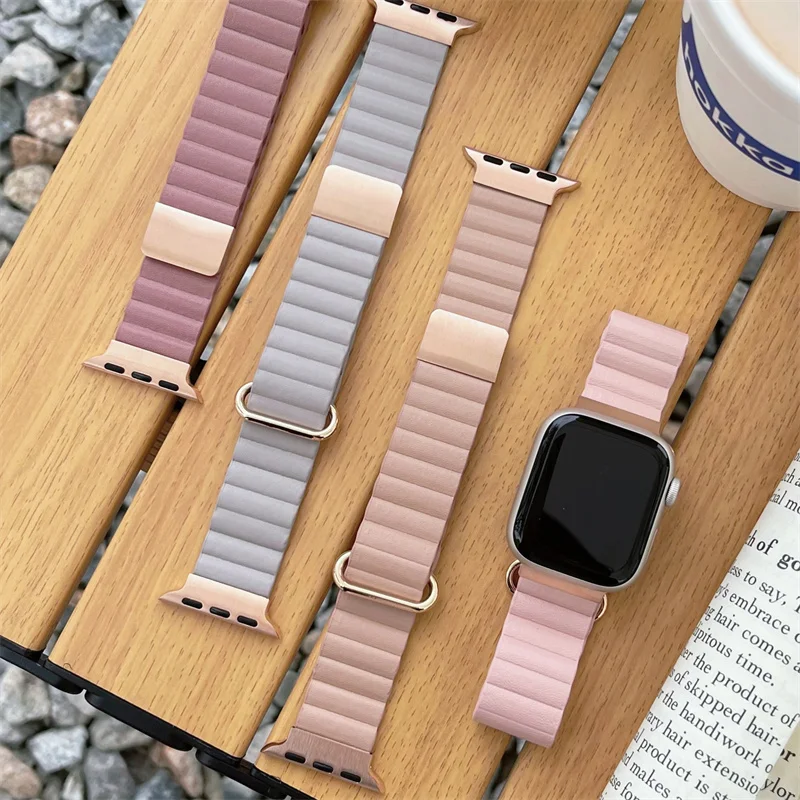 Leather Strap For Apple Watch Bands 49mm 41mm 45mm 40mm 46mm 44mm 42mm Magnetic Bracelet iWatch Series 10 9 8 SE 7 6 5 4 ultra 2