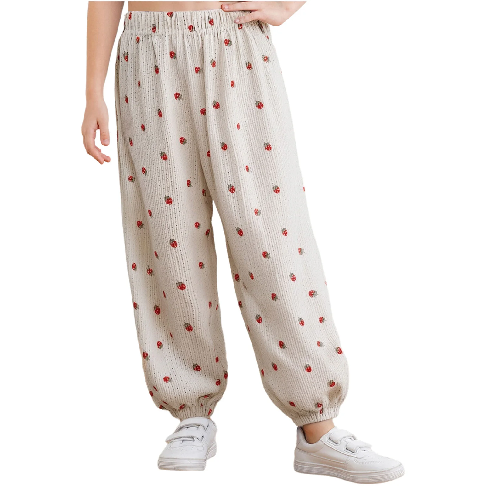 

Kids Girls Cute Printed Ribbed Corduroy Pants Summer Elastic Waistband Trousers for Picnic School Holiday Sports Casual Clothes