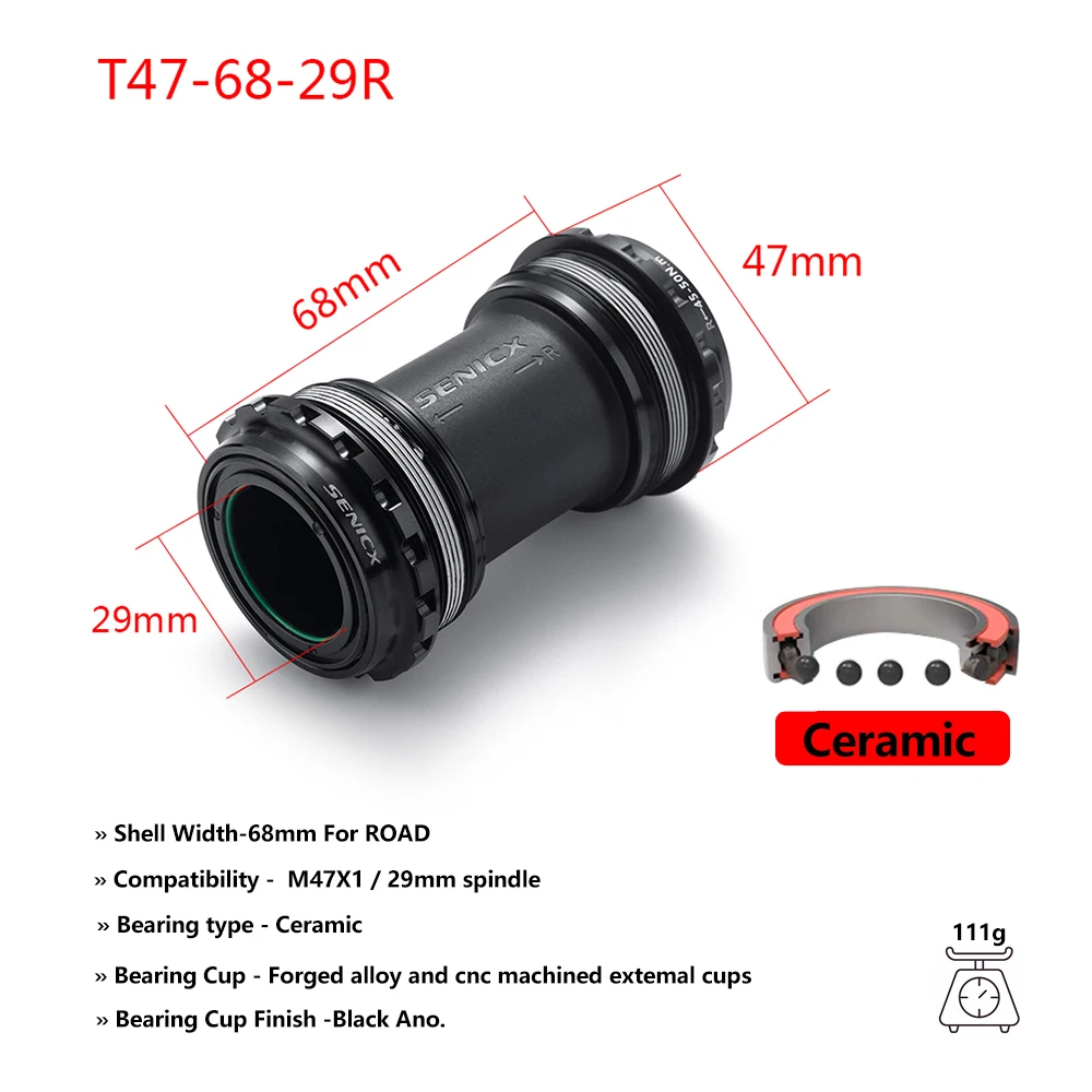 Hochleistungs-T47-Gewinde-Innenlager – 68/77/85,5 mm für 24-mm- und DUB-Achsen, Keramik-/Stahllager, geschmeidig für Rennräder