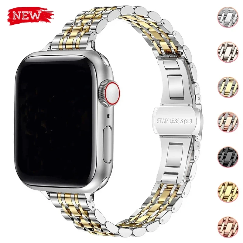 Stainless Steel Strap For Apple Watch Ultra 2 Band 49mm 42 44mm 45mm 41mm 38mm Slim Metal Bracelet iWatch Series 9 8 7 6 SE 5 4