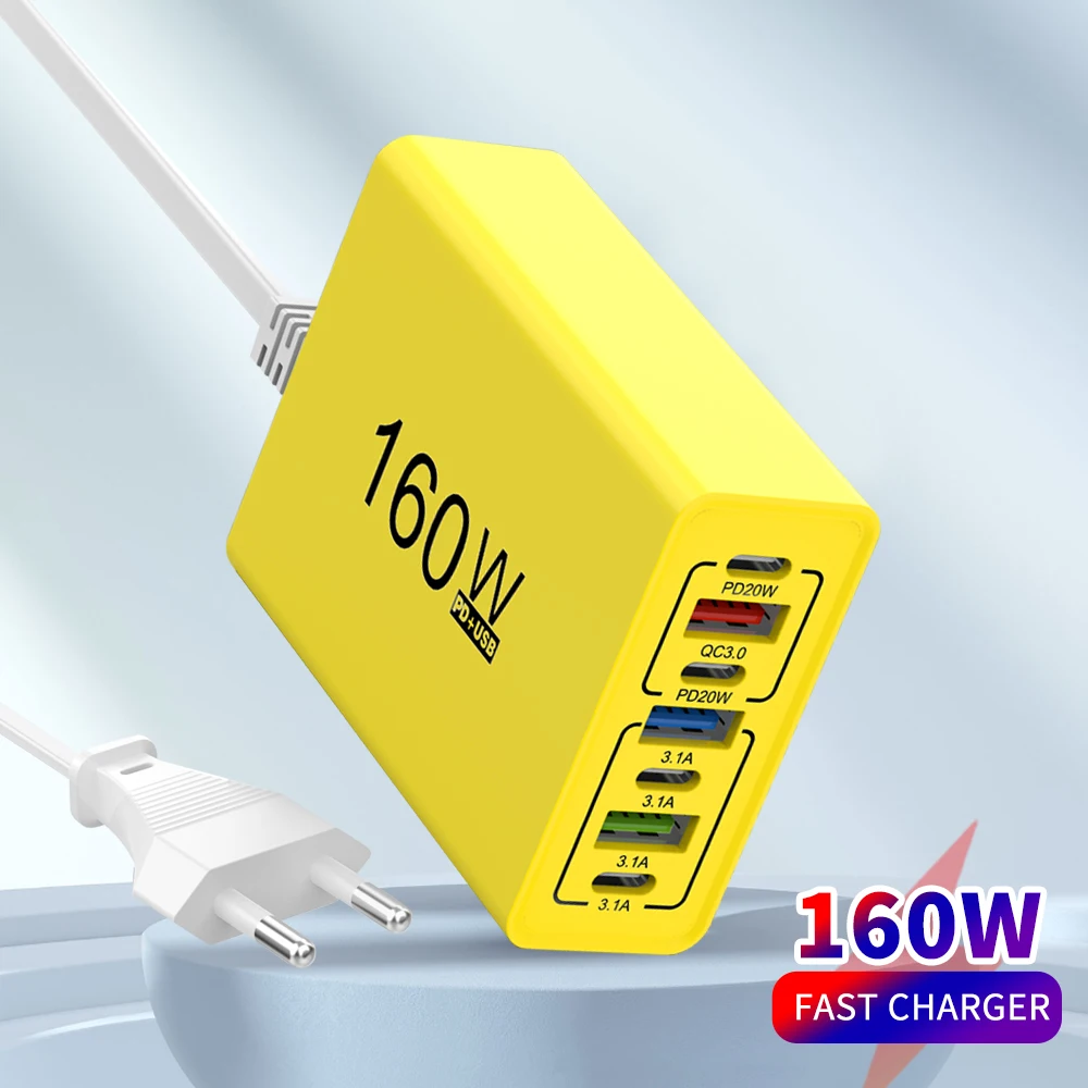 

USB C Charger Total 120W Multi Ports Fast Charging Type C Phone Power Charger For iPhone Samsung Xiaomi EU/US Plug Wall Charger