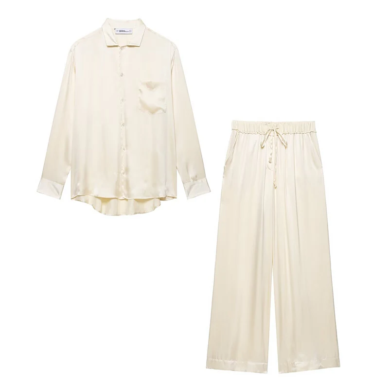

RAFZNB Mid Waist Wide Leg Pants Sets for Women 2 Pieces Fashion Pocket Decoration Loose Shirts Two Piece Set Women Outfits